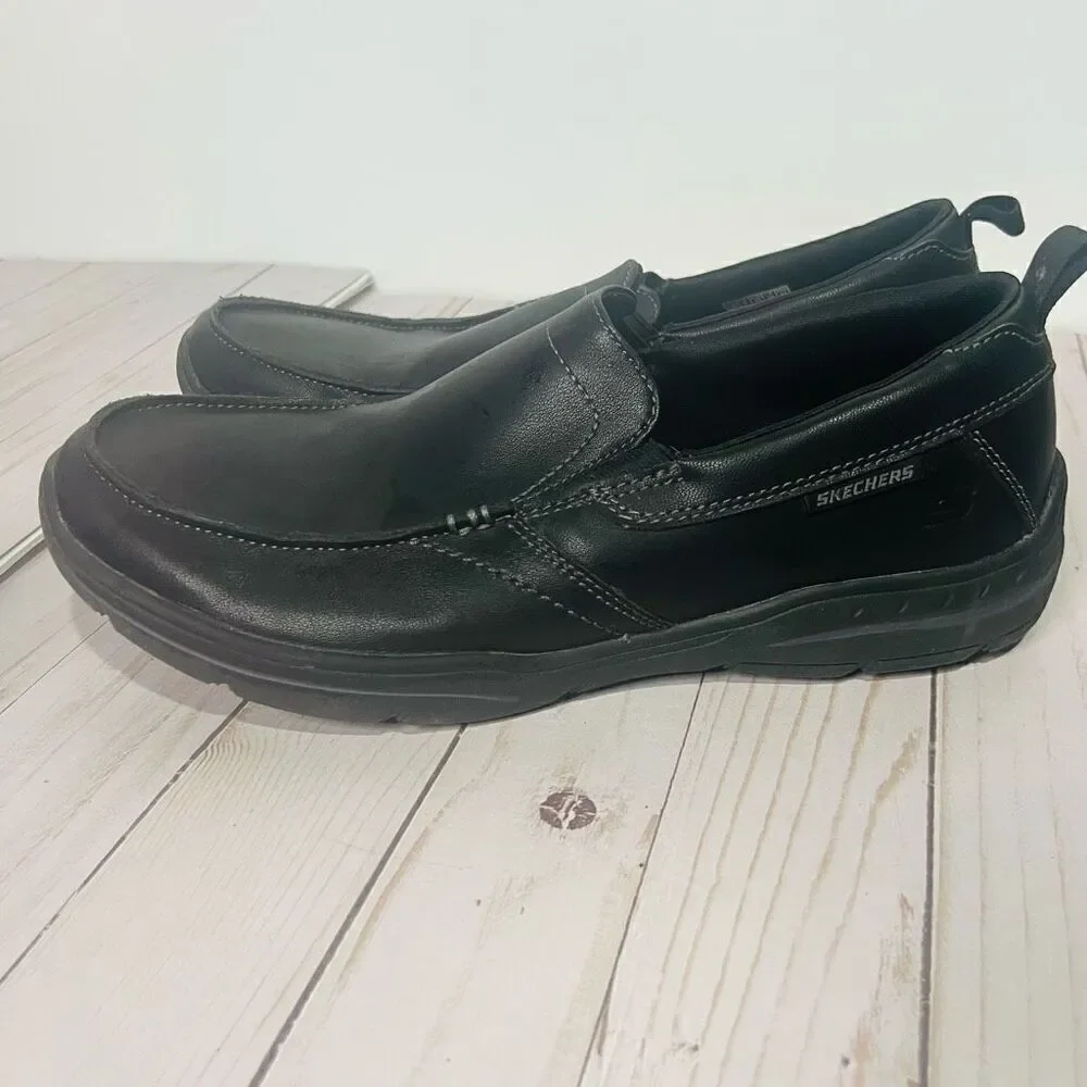 Skechers Black Leather Mocassin Air-Cooled Memory Foam Shoes